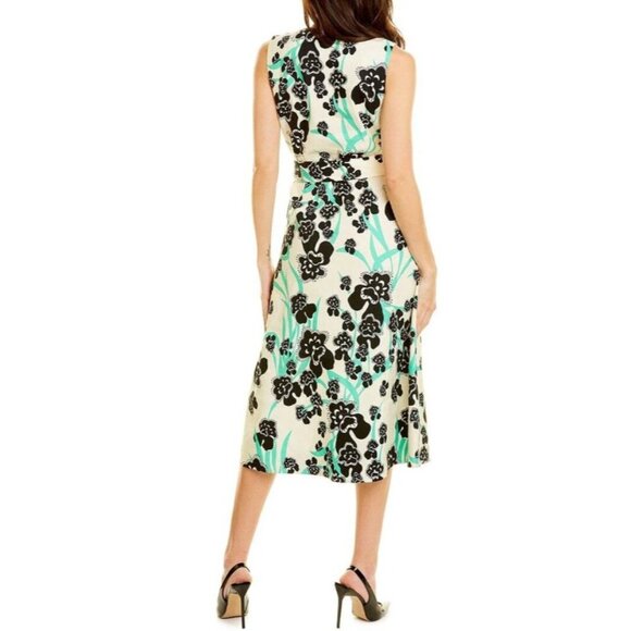 NWT ST. JOHN Orchid Fever Print Twill Belted Midi Dress Size US 2 - Picture 2 of 13